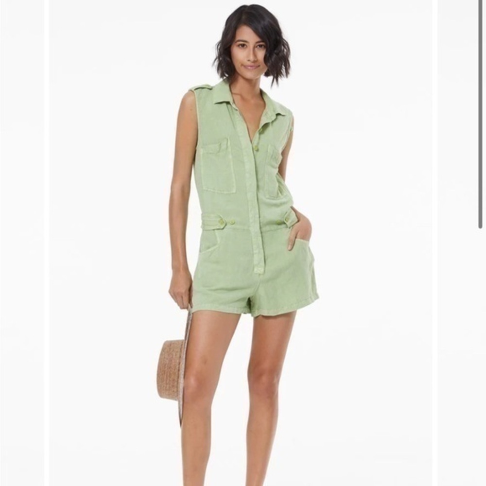 NWT Young Fabulous & Broke Hudson green linen blend cargo romper